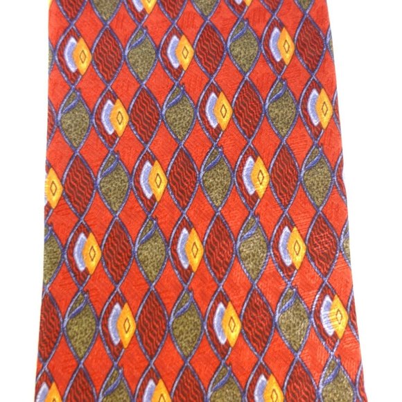 ERMENEGILDO ZEGNA Luxury Mens Red Wine Multicolor Tie Necktie 100% Silk Art Deco - Picture 3 of 10